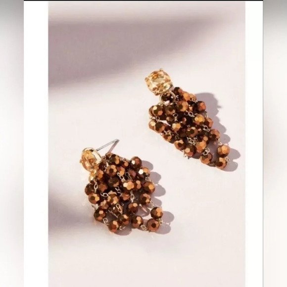 Anthropologie Jewelry - Anthropologie, Waterfall Beaded Drop Earrings, Taupe Brown -NWT!!